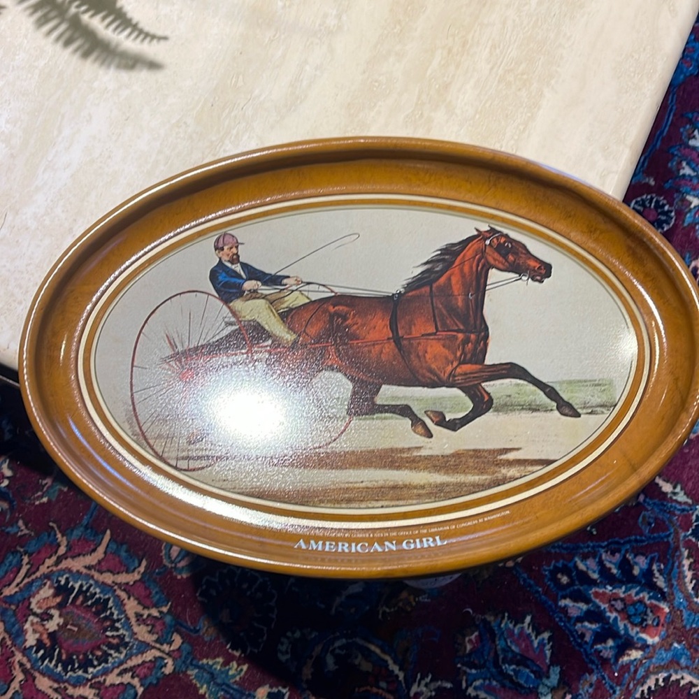 Vintage Currier Ives Collectible Horse race metal American Girl